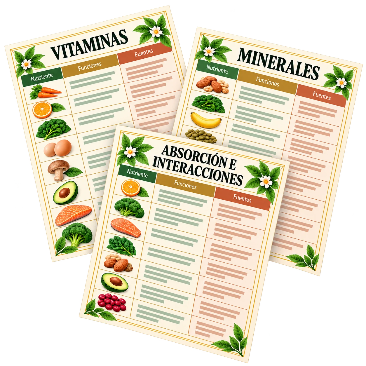 Hojas de consulta rápida sobre vitaminas, minerales y absorción e interacciones