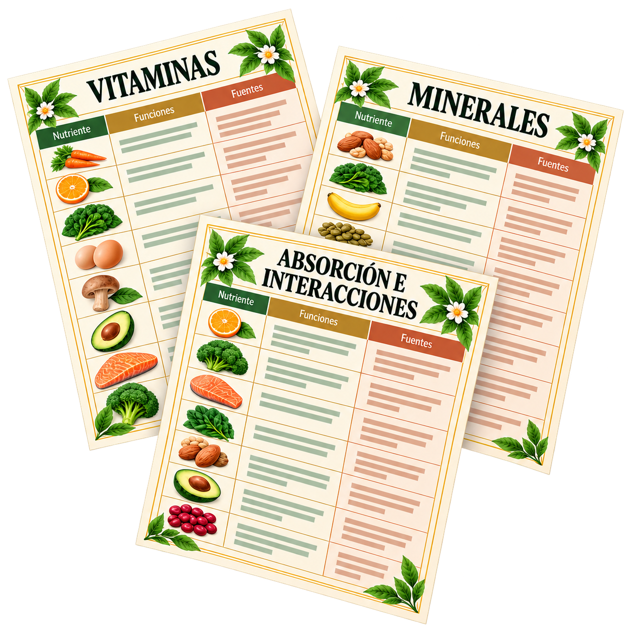 Hojas de consulta rápida sobre vitaminas, minerales y absorción e interacciones